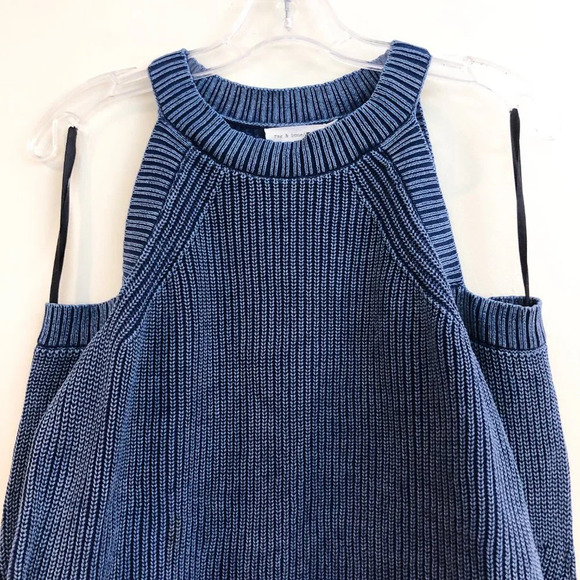 Rag & Bone Navy Cotton Blend Knit Cold Shoulder Navy Crew Neck Sweater FLAWED - Picture 5 of 9